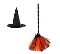 Songelt Halloween Witch Hat With Broom Set Decorative Ornament Decorative Supplies For Festival Holiday Costume Cosplay Reusable Decorations