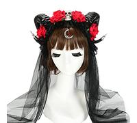 Songelt Handmade Ox Horn Headdress Skull Flower Veil Headband For Halloween Party Christmas For Creative Carnival Hair Accessori Handmade Flower Skull Headband