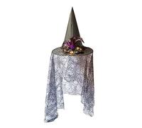 Songelt Light-up Witch Hats With Rose And Tulle Veil Party Wide Brim Hat Accessory Tulle Witch Hat With Cobweb Halloween Party Costume Accessories