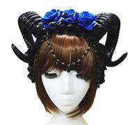 Songelt Mystical Womens Sheep Horn Headband 3 Rose Flower Jewelry Pendant Chain Hair Hoop For Vampire Gothic Cosplay Headp Carnival