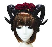 Songelt Mystical Womens Sheep Horn Headband 3 Rose Flower Jewelry Pendant Chain Hair Hoop For Vampire Gothic Cosplay Headp Carnival