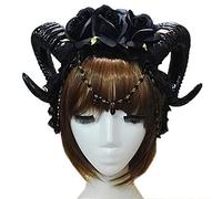 Songelt Mystical Womens Sheep Horn Headband 3 Rose Flower Jewelry Pendant Chain Hair Hoop For Vampire Gothic Cosplay Headp Carnival