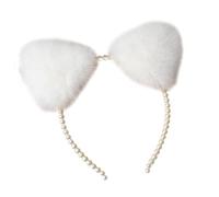 Songelt Pearl Hair Hoop Animal For Ears Headwear Furry Kitten Ears Headband Cute Headpiece Anime Fancy Dress Photo Props Kitten Hair Band For Washing Face