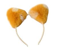 Songelt Pearl Hair Hoop Animal For Ears Headwear Furry Kitten Ears Headband Cute Headpiece Anime Fancy Dress Photo Props Kitten Hair Band For Washing Face