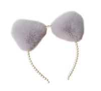 Songelt Pearl Hair Hoop Animal For Ears Headwear Furry Kitten Ears Headband Cute Headpiece Anime Fancy Dress Photo Props Kitten Hair Band For Washing Face