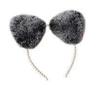 Songelt Pearl Hair Hoop Animal For Ears Headwear Furry Kitten Ears Headband Cute Headpiece Anime Fancy Dress Photo Props Kitten Hair Band For Washing Face
