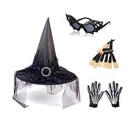 Songelt Punk Medieval Hat Witch Hat With Fake Nails Women Carnivals Skull Print Glove For Festival Party Performances Cosplay Hats For Women Cosplay Animes Hats Adults Halloween Carnivals Party