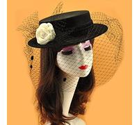 Songelt Retro Flat Top Hat Hepburn Tophat Veil Mesh Hat For W/Flower Black Little Top For Family Gathering Cosplay Pa Black Little Vintage Hepburn With Veil Mesh New Year Halloween