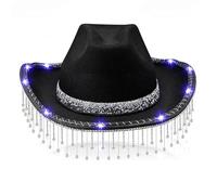 Songelt Rhinestones Fringed Cowboy Hat For Women Breathable Wide Brims Beach Hat Music Festival LED Hats Bachelorettes Party Party
