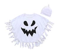 Songelt Toddler Kids Baby Halloween Cosplay Costume White Cloak Tassels Batwings Poncho Cape With Hat Oufits 2-6T Toddler Kids Halloween Cosplay