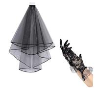 Songelt Unique Black Lace Headpiece And Gloves Set Cosplay Costume Accessories For Halloween Festivities And Themed Event Masquerade Party Outfit