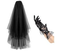 Songelt Unique Black Lace Headpiece And Gloves Set Cosplay Costume Accessories For Halloween Festivities And Themed Event Masquerade Party Outfit