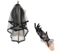 Songelt Unique Black Lace Headpiece And Gloves Set Cosplay Costume Accessories For Halloween Festivities And Themed Event Masquerade Party Outfit
