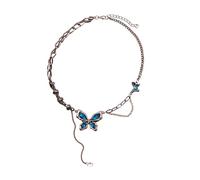 Songelt Vintage Distressed Metal Chain Necklace With Artistic Glass Butterfly Pendant For Women Elegant Jewelry Accessories Elegant Butterfly Charm