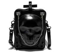Songelt Vintage Inspired Crossbody Bag With Skull Print PU Leather Shoulder Bags Purse Halloween Satchel For Any Occasion Unique Retro Fashion