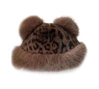 Songelt Warm Ushanka Bear Hat With Ear Furry Caps Cartoon Ear Hat Leopards Print Winter Plush For Casual Wear Leopard Print Plush