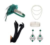 Songelt Women Flapper Accessories GatsbyParty Costume Headband Necklace Earring For 1920s Cocktail Theme Party Halloween Headband Accessories Decorations