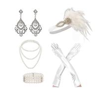 Songelt Women Flapper Accessories GatsbyParty Costume Headband Necklace Earring For 1920s Cocktail Theme Party Halloween Headband Accessories Decorations