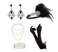Songelt Women Flapper Accessories GatsbyParty Costume Headband Necklace Earring For 1920s Cocktail Theme Party Halloween Headband Accessories Decorations