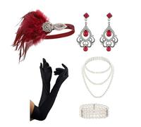 Songelt Women Flapper Accessories GatsbyParty Costume Headband Necklace Earring For 1920s Cocktail Theme Party Halloween Headband Accessories Decorations