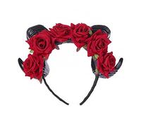 Songelt Women Rose Sheep Horn Headdress Flower Horn Headband For Halloween Party Christmas For Creative Gothic Hair Accesso Rose Headband Halloween Party Favor