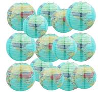 Songjum 14Pcs World Map Paper Lanterns Classroom Decorations 25cm and 20cm Classroom Hanging Ceiling Decor Earth Globe Lantern Fans for Back to School Around Travel Earth Theme Party Decor Supplies