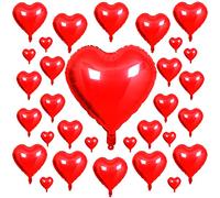 Songjum 31PCS Red Foil Heart Balloons Valentines Day Balloons with 32Inch Large Heart Shaped Balloon Red for Valentines Day Romantic Decorations Engagement Wedding Anniversary Brithday Supplies