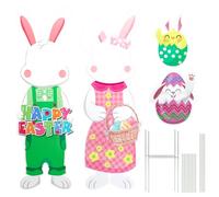 Songjum 4PCS Easter Bunny Face Yard Sign Decoration Large Bunny Chick Lawn Sign Spring Egg Hunt Chick Holiday Easter Yard Decor for Egg Hunt Photography Spring Outdoor Lawn Garden Decor