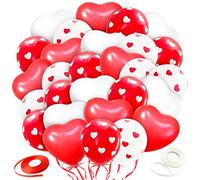 Songjum 60PCS Valentines Day Balloons Red and White Heart Balloons Latex with 2 Ribbons for Valentines Day Romantic Decorations Engagement Wedding Anniversary Brithday Supplies