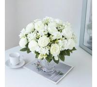 Songkuiwang Gorgeous 4 Bunches of Silk Peony Artificial Flowers - White Peonies Bouquets for Wedding Party, Home Decor