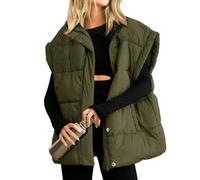 Songling Womens Oversized Puffer Vest Stand Collar Full Zip Sleeveless Bubble Puffer Vest Quilted Padded Warm Coat Outwear, Army-green, M
