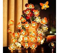 Songlypian Honey Bee Fairy String Lights,LED Cute Battery Operated Bee Decor,Waterproof Solar Garden Lights,Bee Decorative String for Fence, Lawn, Patio, Festoon, Party, Christmas