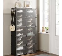 SONGMICS 10-Slot Interlocking Shoe Storage Cabinet Modular with Doors Steel in Black SONGMICS Black