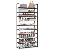 SONGMICS 10-Tier Shoe Rack, Shoe Stand Space-Saving, 82 x 28 x 173.1 cm | Shoe Storage Stand, Metal Frame, Non-Woven Fabric Shelves, for Hallway, Bedroom, Ink Black, RYLAN Collection LSH110BH01