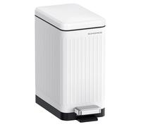 SONGMICS 10L Bathroom Waste Bin with Lid Slim Design for Small Spaces Stainless Steel Dustbin Soft Close White ULTB562W01