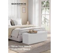 Songmics 110 Cm Ottoman Storage Box, Foldable Storage Bench, Chest With Lid, Footstool, Padded Seat, Classic White
