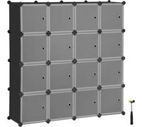 Songmics 12-Cube Storage Unit, Shoe Rack, Stackable Cubes, Plastic Closet Cabinet, Easy To Assemble, Black And White