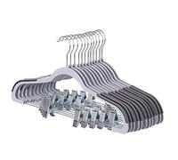SONGMICS 12 Pack Trousers Hangers, with Clips, Non-slip, Heavy Duty | Plastic, 0.5 cm Thickness Space-saving, 360° Swivel Hook, for Pants, Skirts, Dresses, Grey, BREANNA Collection CRP01G-12