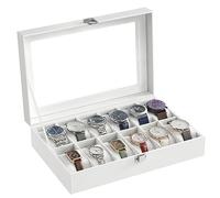 SONGMICS 12-Slot Watch Box, Display Holder Case, with Glass Lid