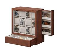 SONGMICS 12-Slot Wooden Watch Box, Watch Display Case with Window, Watch Display Cabinet with Solid Wood Veneer, Vertical Storage, Space Saving, Gift Idea, Coffee Brown JOW014K01