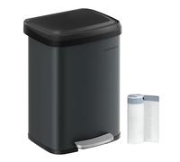 SONGMICS 13 Gallon (50 L) Metal Waste Pedal Bin with Lid, Tall and Large, Charcoal Grey and Black LTB530G02