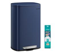 SONGMICS 13 Gallon Trash Can, Stainless Steel Kitchen Garbage Can, Recycling or Waste Bin, Soft Close, Step-On Pedal, Removable Inner Bucket, Midnight Blue ULTB050L01