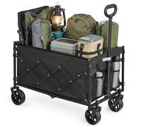 SONGMICS Festival Trolley on Wheels, Foldable Camping Cart, Pull Garden Wagon, Adjustable Handle, 4 Reinforced Wheels, Outdoor, Yard, Loads Up to 120 kg, 150 L, Ink Black GFW150BH01