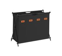 SONGMICS 155 L Laundry Basket, 4 Sections, Collapsible X-Frame | Laundry Hamper Clothes Organiser with Customisable Labels, Laundry Room, Bedroom,Ink Black, STEVIE Collection LCB140B01