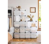 Songmics 16-Cube Diy Storage Organiser Unit, Plastic Closet Cabinet, Wardrobe, With Doors, For Clothes Shoes Toys Books,