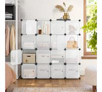 Songmics 16-Cube Diy Storage Rack, Stackable Closet Shelving Unit, Pp Plastic Cubes, Shoe Organizer, Wardrobe Divider, White