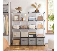 Songmics 16-Cube Diy Storage Unit, Stackable Plastic Shoe Rack And Wardrobe Organiser For Home And Office, White