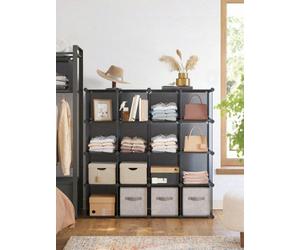 Songmics 16-Cube Storage Unit, Pp Plastic Shelf, Wardrobe, Closet Divider, For Bedroom, Office, 31 X 123 X 123 Cm, Grey