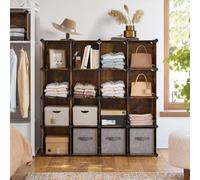 Songmics 16-Cube Storage Unit, Shoe Rack, Diy Shelving System, Stackable Cubes, Pp Plastic Shelf, Closet Divider, Rustic Brown