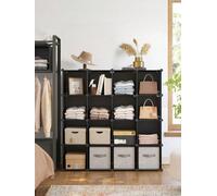 Songmics 16-Cube Storage Unit, Shoe Rack, Stackable Cubes, Wardrobe, Closet Divider, 31 X 123 X 123 Cm, Black